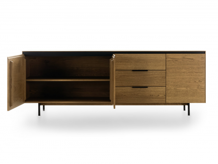 Bufet 3 usi 3 sertare Linea 228cm, lemn de stejar, picioare metalice, feronerie cu amortizare, multiple finisaje disponibile, stil contemporan [6]