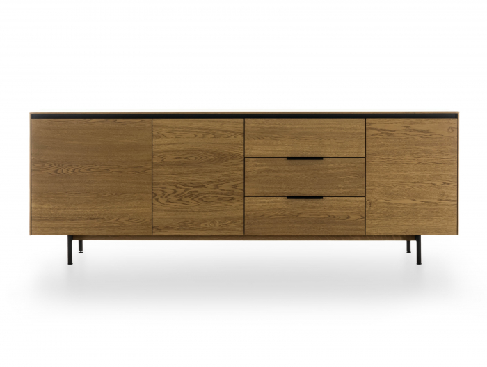 Bufet 3 usi 3 sertare Linea 228cm, lemn de stejar, picioare metalice, feronerie cu amortizare, multiple finisaje disponibile, stil contemporan [5]