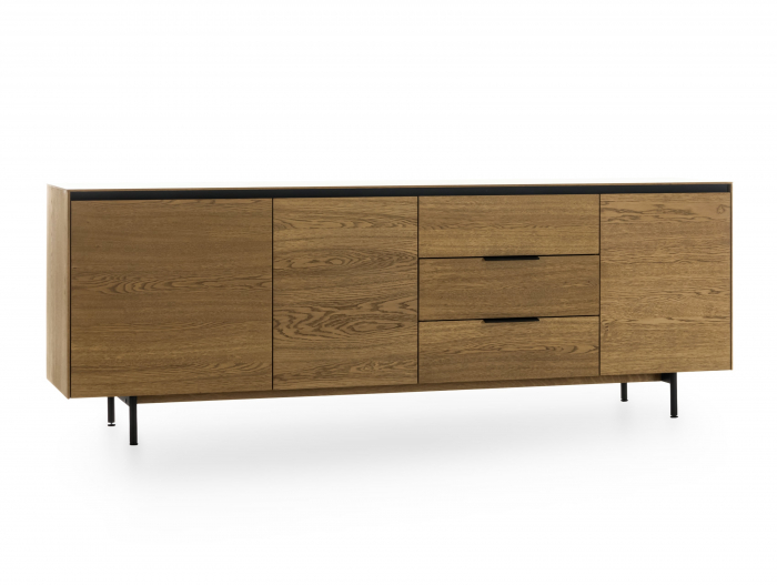 Bufet 3 usi 3 sertare Linea 228cm, lemn de stejar, picioare metalice, feronerie cu amortizare, multiple finisaje disponibile, stil contemporan [12]