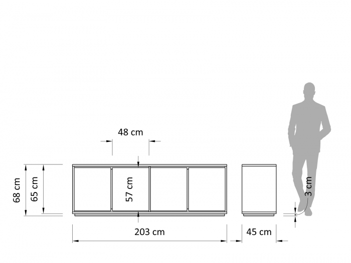 Bufet 4 usi Kiss 203cm, lemn de stejar, soclu 3cm, feronerie cu amortizare, multiple finisaje disponibile, stil minimalist [4]