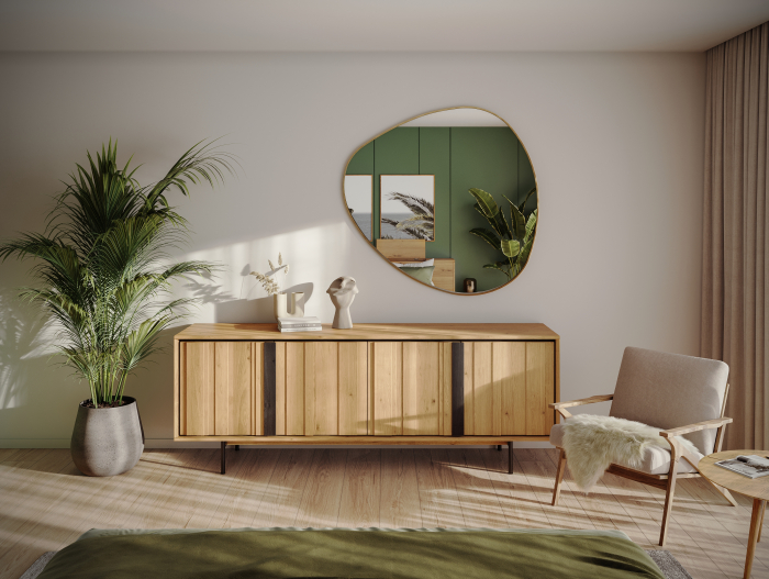 Bufet 4 usi Raya 227cm, lemn de stejar, picioare metalice, feronerie cu amortizare, multiple finisaje disponibile, stil contemporan [2]