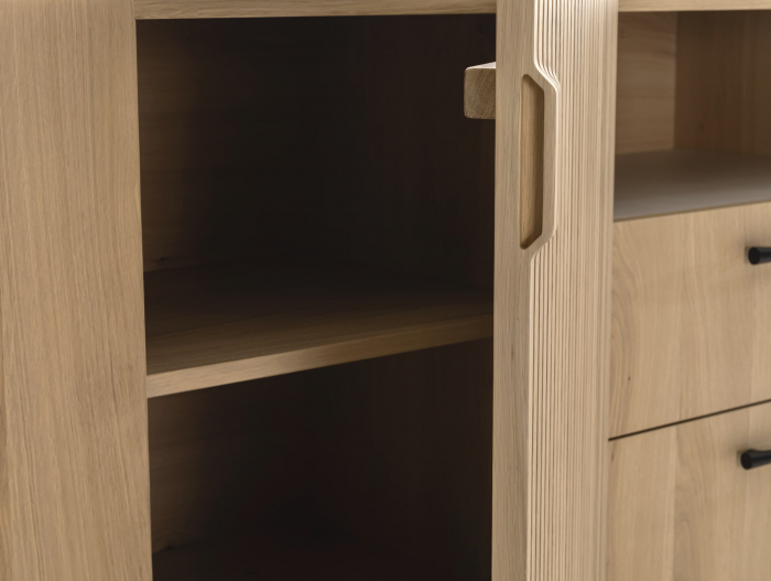 Bufet 3 usi 2 sertare 1 nisa Galla A 228cm, personalizabil, lemn de stejar, culori contrastante, ceramica, riflaj, picioare metalice, feronerie cu amortizare, stil contemporan [8]