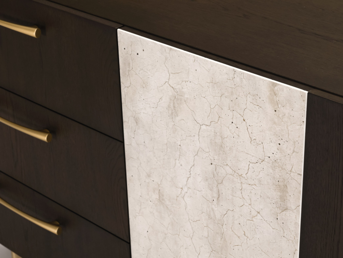Bufet 2 usi 3 sertare 1 nisa Galla C 228cm, personalizabil, lemn de stejar, culori contrastante, ceramica, riflaj, picioare metalice, feronerie cu amortizare, stil contemporan [3]