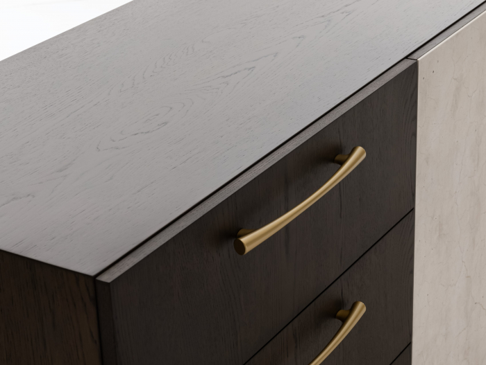 Bufet 2 usi 3 sertare 1 nisa Galla C 228cm, personalizabil, lemn de stejar, culori contrastante, ceramica, riflaj, picioare metalice, feronerie cu amortizare, stil contemporan [10]