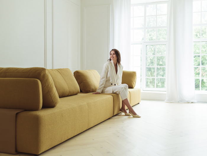 Canapea Puff Modulara Personalizabila 300cm Stil Contemporan Cadru Lemn Masiv Tapiterie Stofa sau Piele [24]