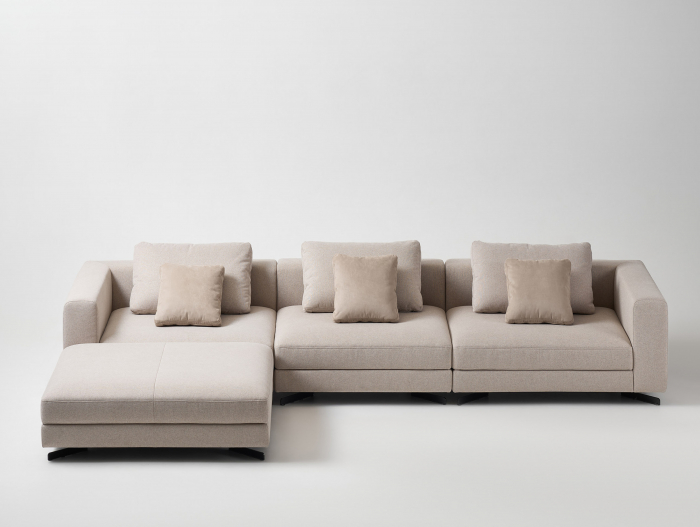 Coltar cu Sezlong Coin Modular Personalizabil 412x225cm Stil Contemporan Cadru Lemn Masiv Tapiterie Stofa sau Piele [5]