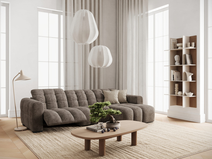 Coltar cu recliner Beach, modular, personalizabil, cadru lemn masiv, stil Japandi, tapiterie stofa sau piele [2]