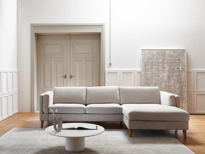 Coltar cu Sezlong Nordic Modular Personalizabil 248cm Cadru Lemn Masiv Stil Scandinav Tapiterie Stofa sau Piele [14]
