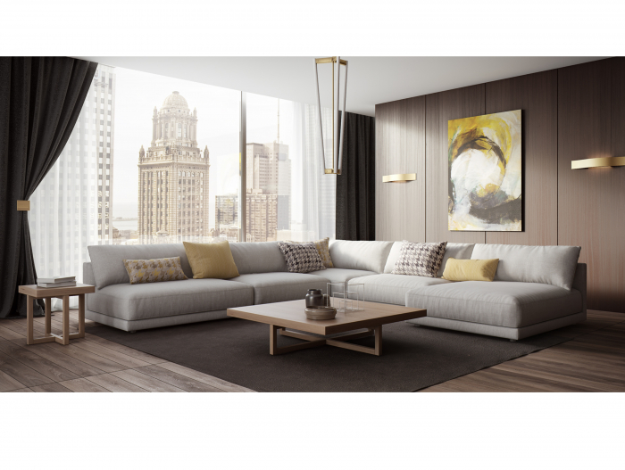 Coltar cu Sezlong Katarina Modular Personalizabil 385x227cm Stil Contemporan Cadru Lemn Masiv Tapiterie Stofa sau Piele [2]