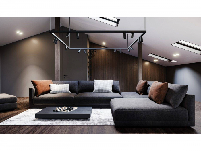 Coltar cu Sezlong Katarina Modular Personalizabil 385x227cm Stil Contemporan Cadru Lemn Masiv Tapiterie Stofa sau Piele [23]
