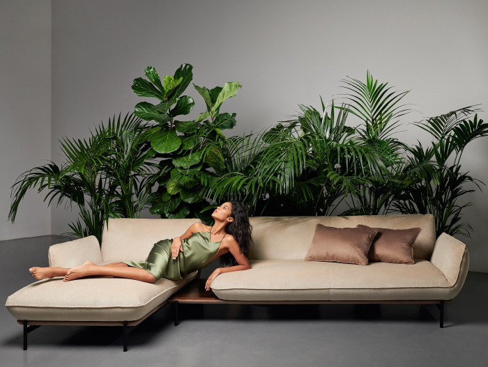 Coltar cu Sezlong Lotus Modular Personalizabil 342cm Stil Contemporan Cadru Lemn Masiv Tapiterie Stofa sau Piele [2]