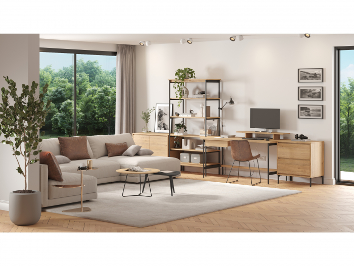 Comoda 2 sertare Atlas 70cm, modulara, lemn masiv de stejar, picioare metalice, feronerie cu amortizare, multiple finisaje disponibile, stil minimalist [13]