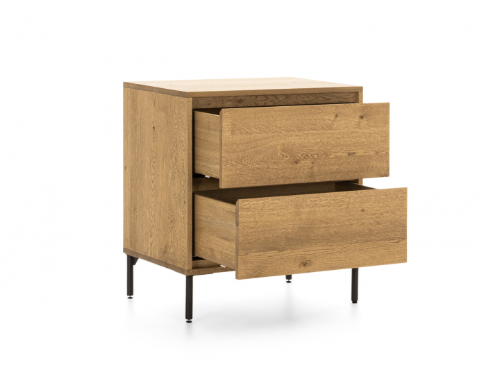 Comoda 2 sertare Atlas 70cm, modulara, lemn masiv de stejar, picioare metalice, feronerie cu amortizare, multiple finisaje disponibile, stil minimalist [2]