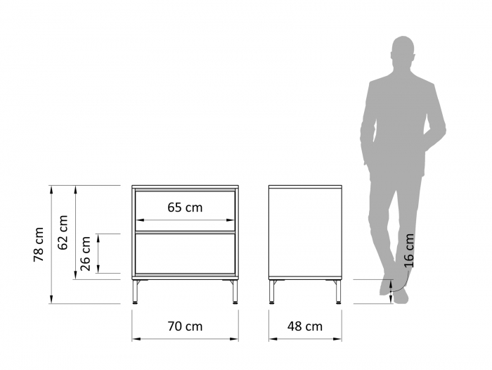 Comoda 2 sertare Atlas 70cm, modulara, lemn masiv de stejar, picioare metalice, feronerie cu amortizare, multiple finisaje disponibile, stil minimalist [4]