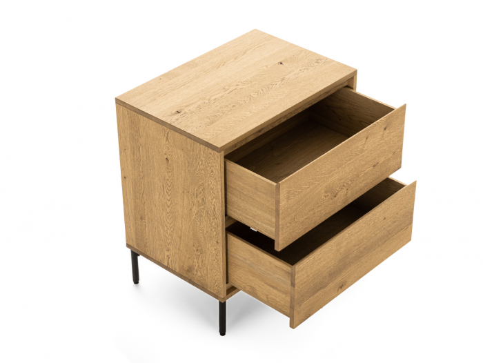 Comoda 2 sertare Atlas 70cm, modulara, lemn masiv de stejar, picioare metalice, feronerie cu amortizare, multiple finisaje disponibile, stil minimalist [10]