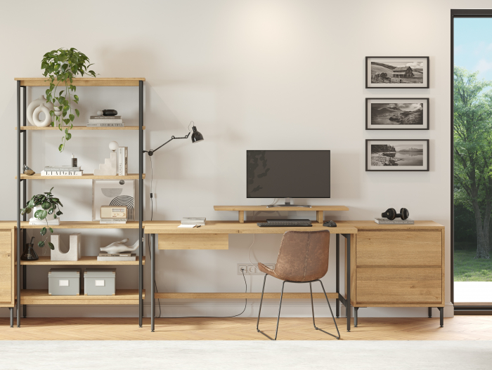 Comoda 2 sertare Atlas 70cm, modulara, lemn masiv de stejar, picioare metalice, feronerie cu amortizare, multiple finisaje disponibile, stil minimalist [3]