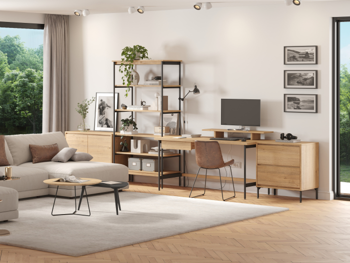 Comoda 2 sertare Atlas 70cm, modulara, lemn masiv de stejar, picioare metalice, feronerie cu amortizare, multiple finisaje disponibile, stil minimalist [7]