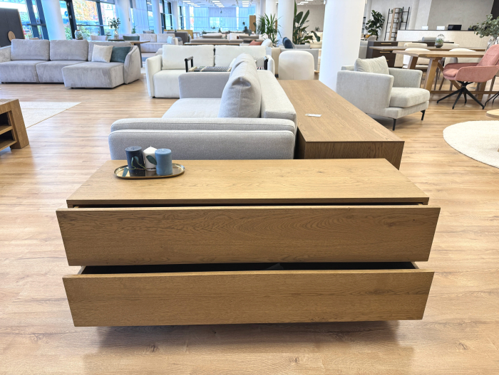 Comoda 2 sertare dormitor Flow 135cm, lemn masiv de stejar, finisaj Castle Oak, feronerie cu amortizare, stil minimalist [2]