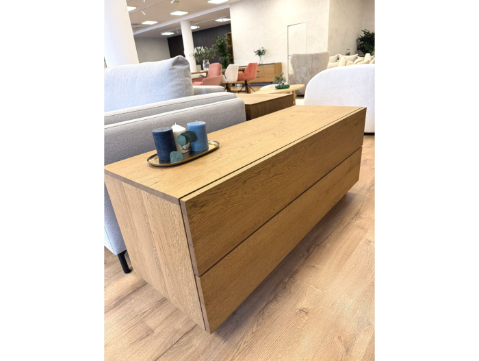 Comoda 2 sertare dormitor Flow 135cm, lemn masiv de stejar, finisaj Castle Oak, feronerie cu amortizare, stil minimalist [4]