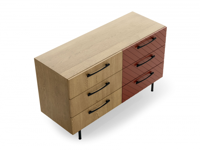 Comoda 6 sertare Galla 136cm, personalizabila, lemn de stejar, culori contrastante, picioare metalice, feronerie cu amortizare, stil contemporan [7]