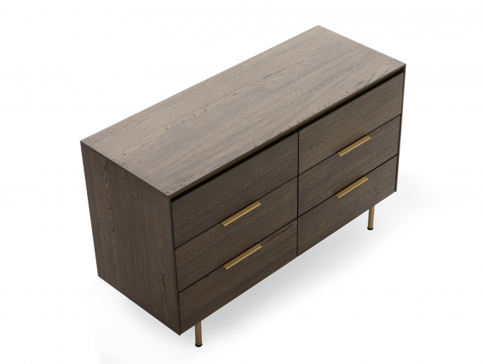 Comoda 6 sertare Linea 130cm, lemn de stejar, picioare metalice, feronerie cu amortizare, multiple finisaje disponibile, stil contemporan [12]