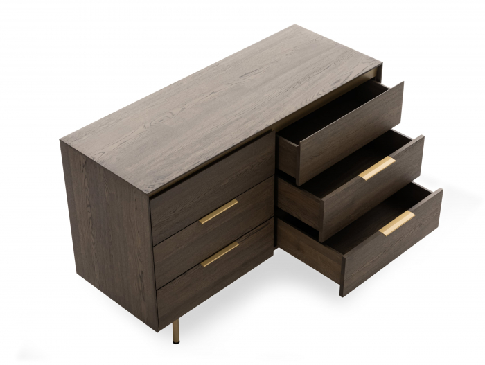 Comoda 6 sertare Linea 130cm, lemn de stejar, picioare metalice, feronerie cu amortizare, multiple finisaje disponibile, stil contemporan [11]