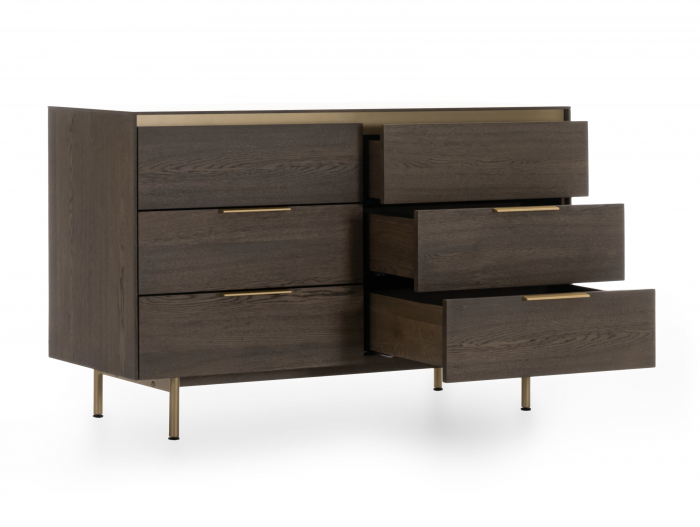 Comoda 6 sertare Linea 130cm, lemn de stejar, picioare metalice, feronerie cu amortizare, multiple finisaje disponibile, stil contemporan [2]