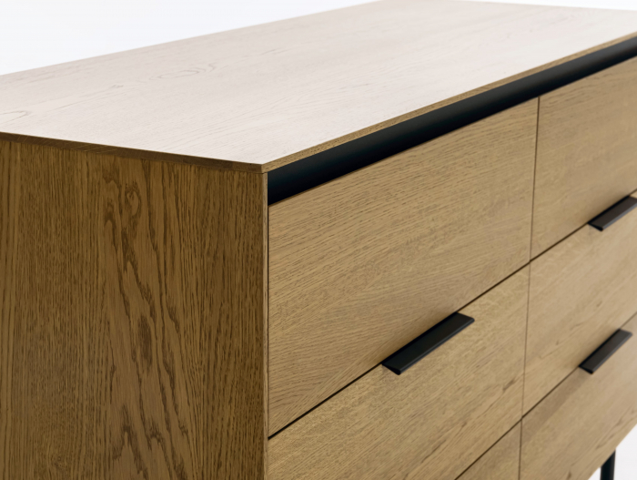 Comoda 6 sertare Linea 130cm, lemn de stejar, picioare metalice, feronerie cu amortizare, multiple finisaje disponibile, stil contemporan [15]