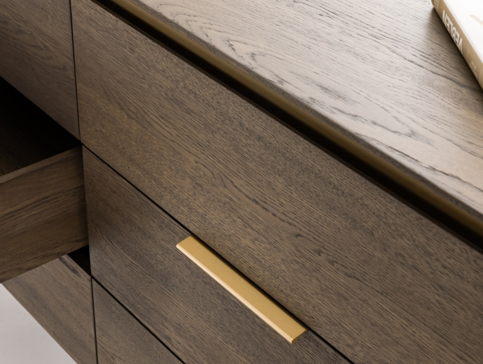 Comoda 6 sertare Linea 130cm, lemn de stejar, picioare metalice, feronerie cu amortizare, multiple finisaje disponibile, stil contemporan [7]