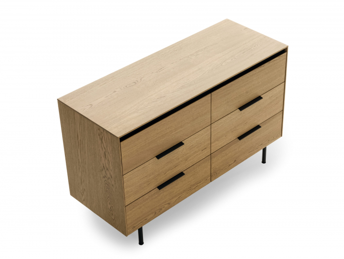 Comoda 6 sertare Linea 130cm, lemn de stejar, picioare metalice, feronerie cu amortizare, multiple finisaje disponibile, stil contemporan [22]