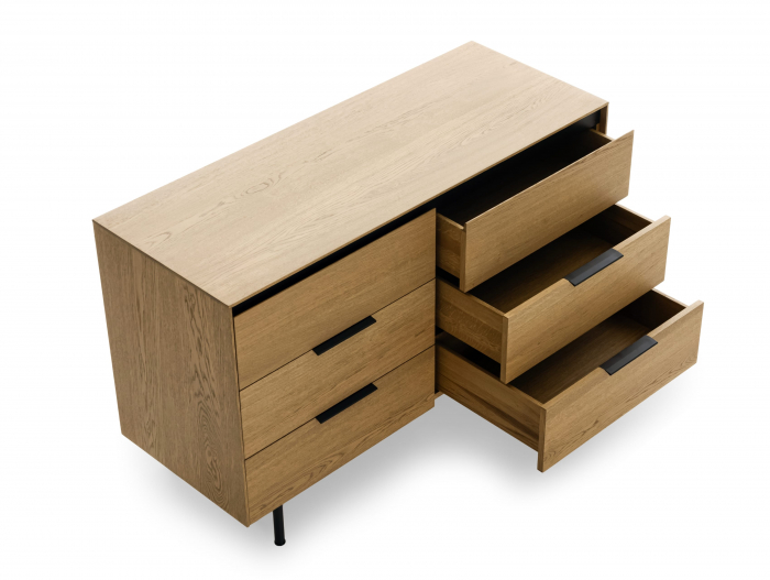 Comoda 6 sertare Linea 130cm, lemn de stejar, picioare metalice, feronerie cu amortizare, multiple finisaje disponibile, stil contemporan [21]
