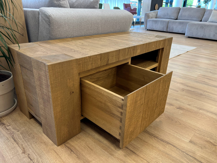 Comoda TV 1 sertar Dahab 130cm, lemn masiv, finisaj Castle Oak, feronerie cu amortizare, stil rustic [2]