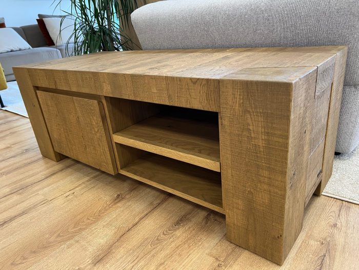 Comoda TV 1 sertar Dahab 130cm, lemn masiv, finisaj Castle Oak, feronerie cu amortizare, stil rustic [6]