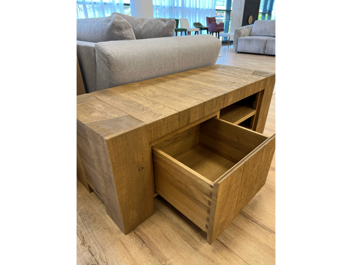 Comoda TV 1 sertar Dahab 130cm, lemn masiv, finisaj Castle Oak, feronerie cu amortizare, stil rustic [8]