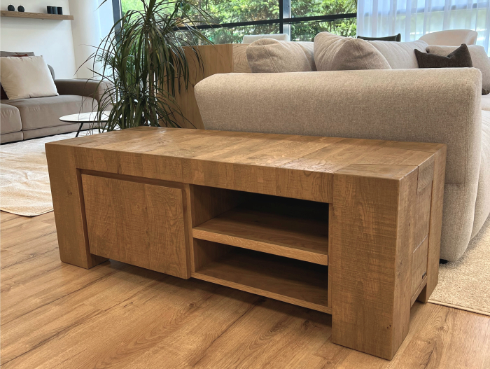 Comoda TV 1 sertar Dahab 130cm, lemn masiv, finisaj Castle Oak, feronerie cu amortizare, stil rustic [4]