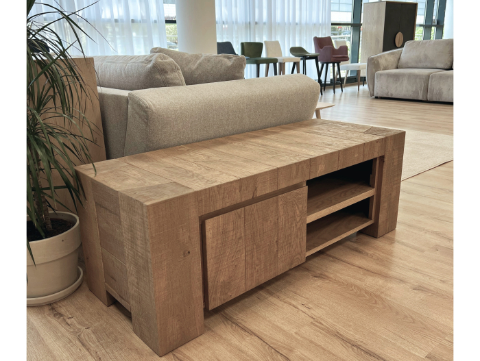 Comoda TV 1 sertar Dahab 130cm, lemn masiv, finisaj Castle Oak, feronerie cu amortizare, stil rustic [9]