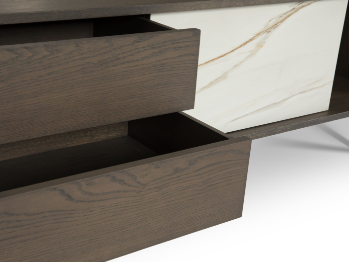 Comoda TV 1 usa 2 sertare Treviso 197cm, lemn de stejar, picioare metalice, feronerie cu amortizare, multiple finisaje disponibile, stil contemporan [13]