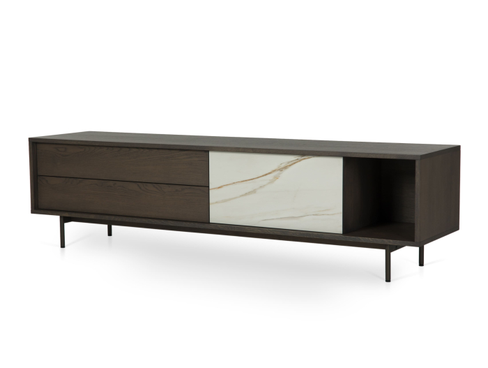 Comoda TV 1 usa 2 sertare Treviso 197cm, lemn de stejar, picioare metalice, feronerie cu amortizare, multiple finisaje disponibile, stil contemporan [4]