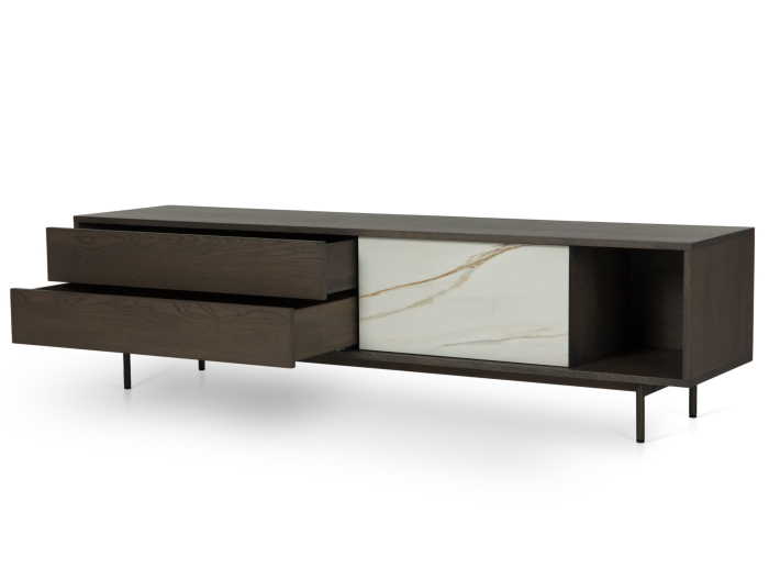 Comoda TV 1 usa 2 sertare Treviso 197cm, lemn de stejar, picioare metalice, feronerie cu amortizare, multiple finisaje disponibile, stil contemporan [7]