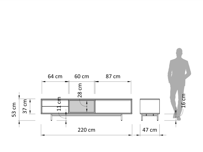 Comoda TV 1 usa 2 sertare Treviso 220cm, lemn de stejar, picioare metalice, feronerie cu amortizare, multiple finisaje disponibile, stil contemporan [3]