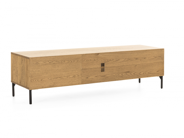 Comoda TV 2 sertare si nisa Atlas 180cm, modulara, lemn masiv de stejar, picioare metalice, feronerie cu amortizare, multiple finisaje disponibile, stil minimalist [10]