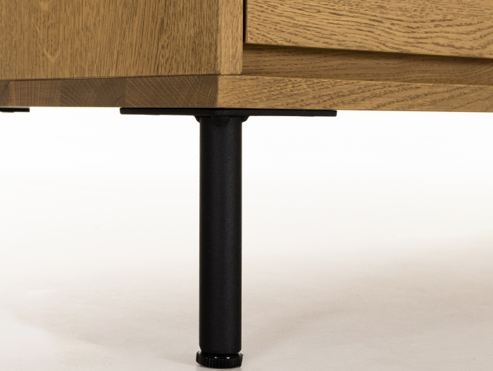 Comoda TV 3 sertare Atlas 180cm, modulara, lemn masiv de stejar, picioare metalice, feronerie cu amortizare, multiple finisaje disponibile, stil minimalist [11]