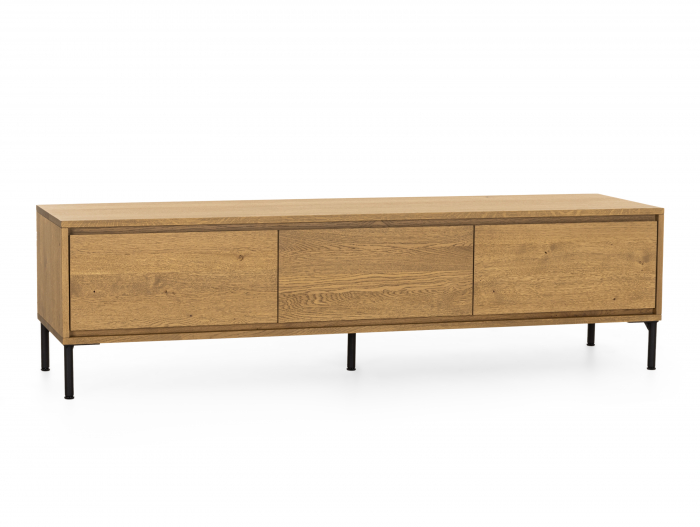 Comoda TV 3 sertare Atlas 180cm, modulara, lemn masiv de stejar, picioare metalice, feronerie cu amortizare, multiple finisaje disponibile, stil minimalist [10]