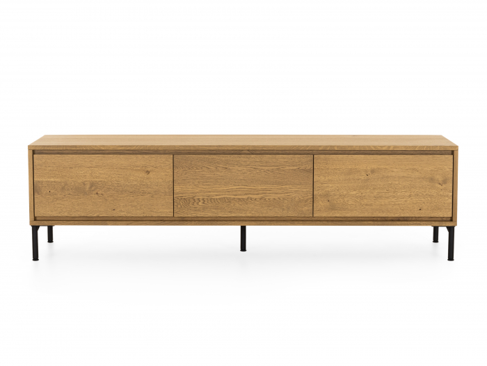 Comoda TV 3 sertare Atlas 180cm, modulara, lemn masiv de stejar, picioare metalice, feronerie cu amortizare, multiple finisaje disponibile, stil minimalist [4]