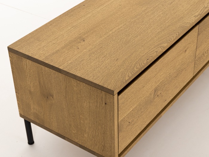 Comoda TV 3 sertare Atlas 180cm, modulara, lemn masiv de stejar, picioare metalice, feronerie cu amortizare, multiple finisaje disponibile, stil minimalist [9]