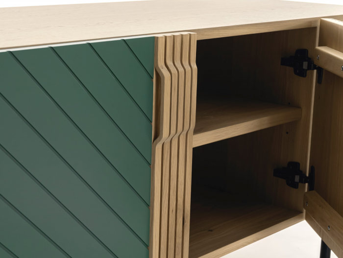 Comoda TV 2 usi 2 sertare 1 nisa Galla C 190cm, personalizabila, lemn de stejar, culori contrastante, ceramica, riflaj, picioare metalice, feronerie cu amortizare, stil contemporan [3]