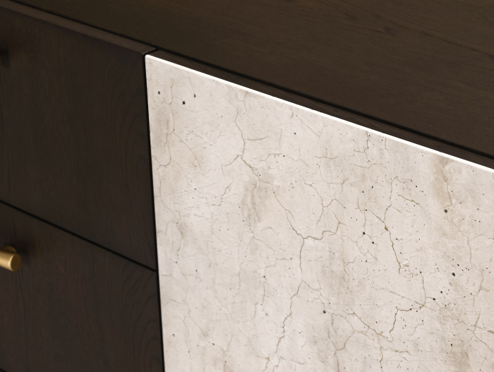 Comoda TV 2 usi 2 sertare 1 nisa Galla C 228cm, personalizabila, lemn de stejar, culori contrastante, ceramica, riflaj, picioare metalice, feronerie cu amortizare, stil contemporan [4]
