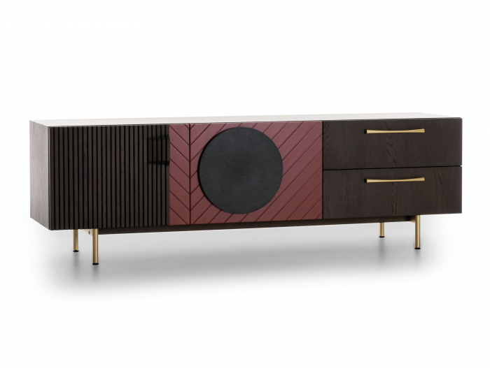 Comoda TV 2 usi 2 sertare Galla E 190cm, personalizabila, lemn de stejar, culori contrastante, ceramica, riflaj, picioare metalice, feronerie cu amortizare, stil contemporan [5]