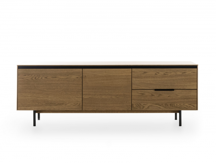 Comoda TV 2 usi 2 sertare Linea 179cm, lemn de stejar, picioare metalice, feronerie cu amortizare, multiple finisaje disponibile, stil contemporan [2]