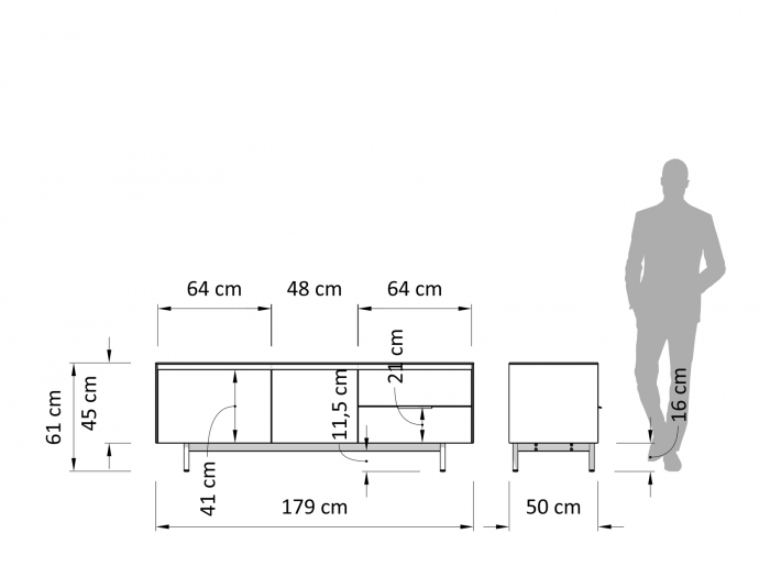 Comoda TV 2 usi 2 sertare Linea 179cm, lemn de stejar, picioare metalice, feronerie cu amortizare, multiple finisaje disponibile, stil contemporan [3]